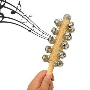 Silver Jingle Bell Handheld Rattle with Natural Wood Handle